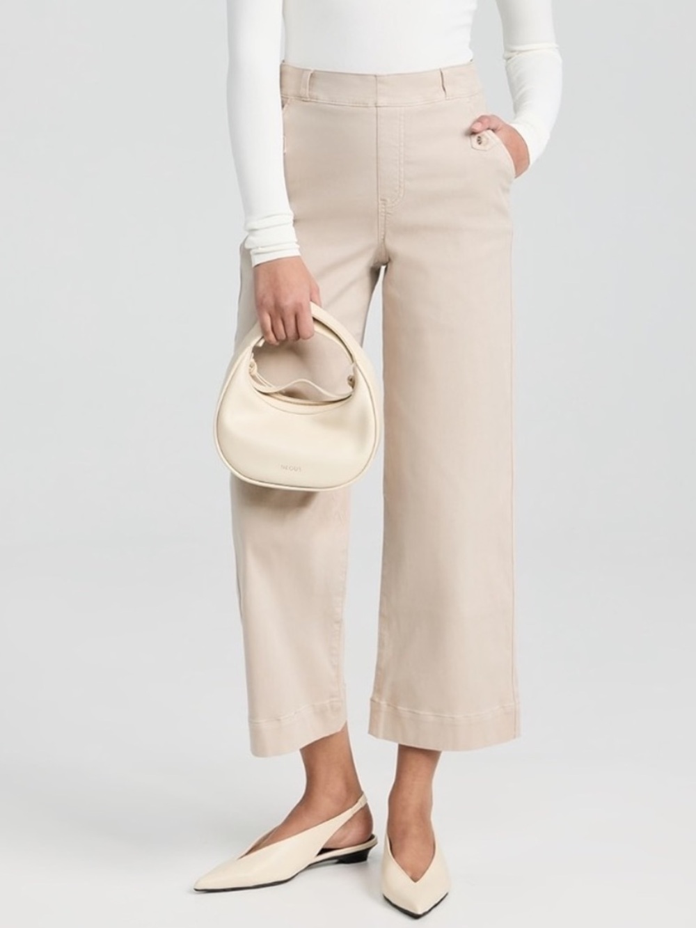 SPANX Stretch Twill Cropped Wide-Leg Pants — Bone Beige